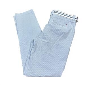 Tommy Hilfiger Seersucker Pants Womens Size 0 Blue White Belted Casual